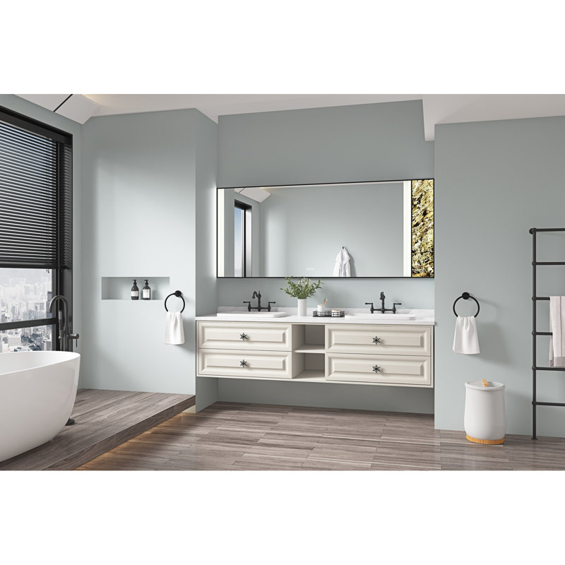Miroir de salle de bain 84 po x 36 po avec dossier, brouillard, grande mémoire réglable, meuble-lavabo noir mat, cadre mural contemporain