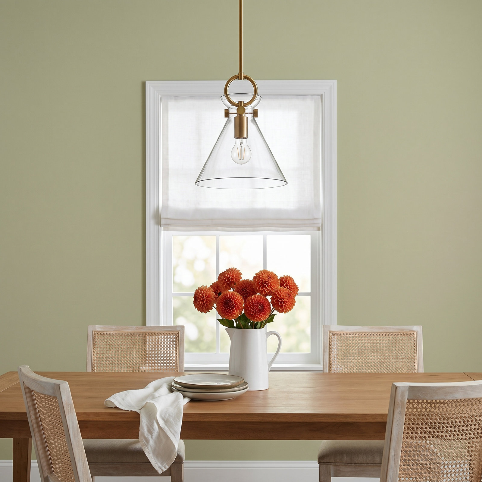 Tiney Single Light Glass Steel Pendant, 12.75" H x 10.5" W x 10.5" D, Aged Gold/Clear