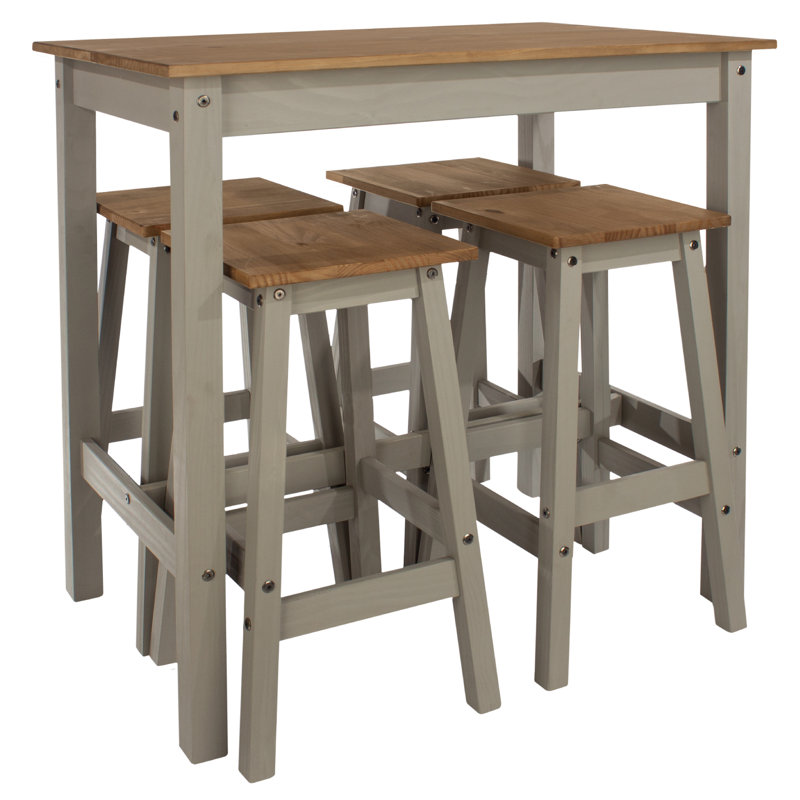 Poppy-Jo 4 - Person Pine Solid Wood Top Four Leg Dining Set, Brown/Gray Wash Color Stain