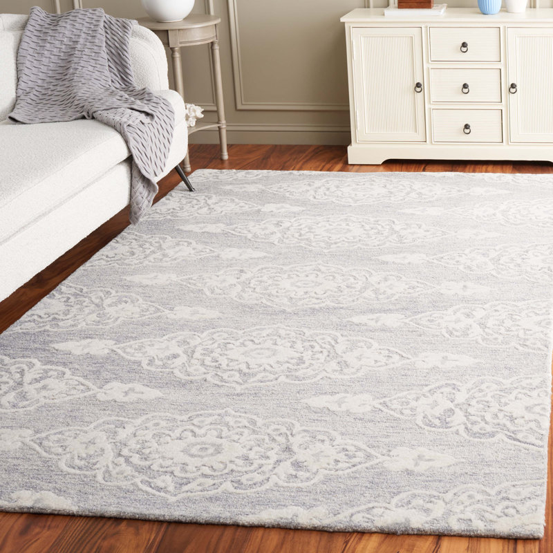 Demarlis Ebony Hand Tufted Wool/Cotton Southwestern Rug in Gray/Ivory, Rectangle 5' x 8'