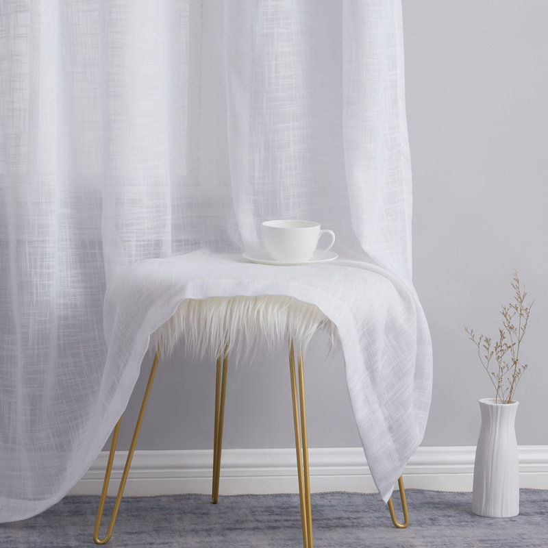 Hallmark Solid Semi-Sheer Faux Linen Polyester Grommet Curtain Panels, White, 54" W x 84" L