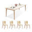 4 - Person White + Burlywood Rectangular Sintered Stone + Solid Wood Dining Table Set-125216957