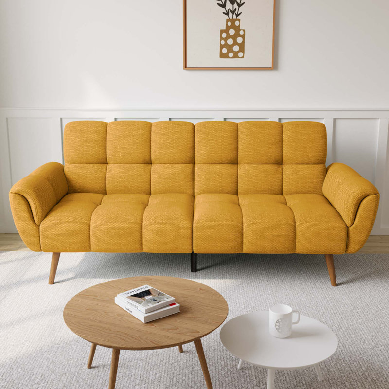 Modern 76.7 in. Flared Arm Linen Rectangle Convertible Sofa, Yellow Linen