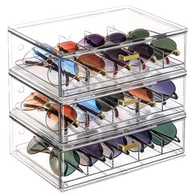 Organisateur de lunettes de soleil en acrylique transparent, étui de rangement empilable avec poignées dorées, présentoir à lunettes