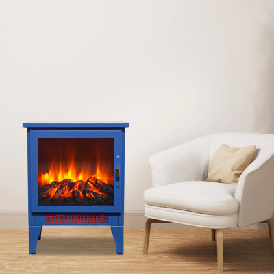 18 Inch Electric Freestanding Fireplace Stove With Realistic 3D Flame, Blue, High - Security Double Protection, 1400W/700W Heat Output, 5000 'S, Long Life Led, Three Sided View Design, Easy Storage