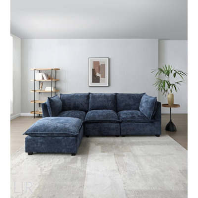 Modern L-Shape Linen Fabric Sectional Sofa With Convertible Ottoman,  For Living Room And Office, Available In 3 Colors