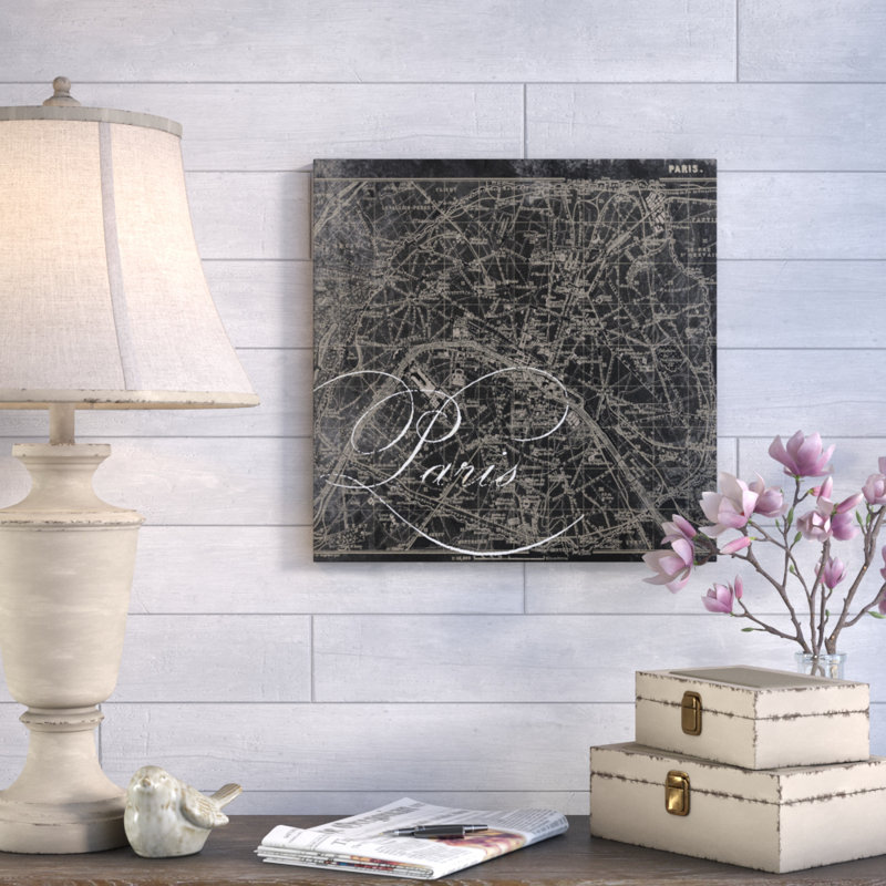 « paris map ii », reproduction d’impression sur toile tendue, H 18 po x l 18 po