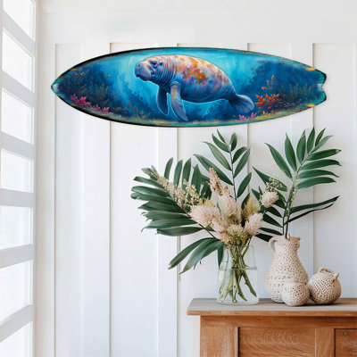 Handcrafted Coastal Decor - Manatee Surfboard Wall Art For Beach House– Art By G. Debrekht