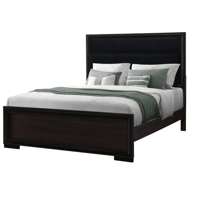 Modern King Bed With Led, Solid Wood Construction, Upholstered Headboard In Wide-ranging Black Qualities (accent, Trim, Filler, Details And Comprehensive Traits