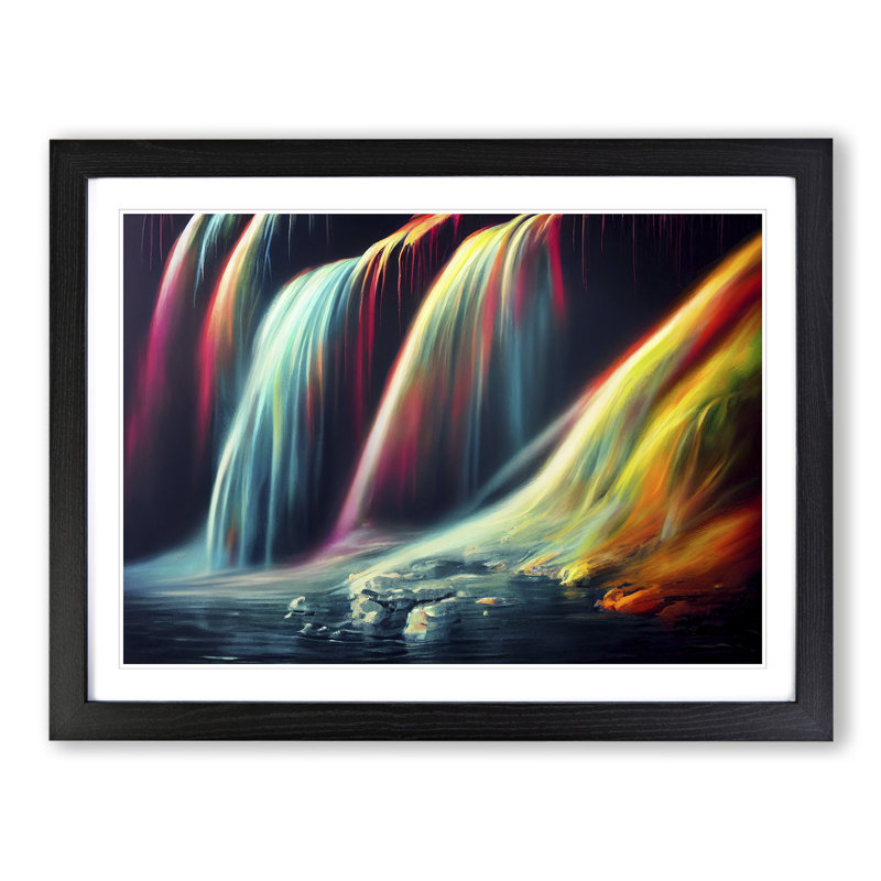 Waterfall Rainbow - Single Picture Frame Print, Black, 46cm H x 64cm W