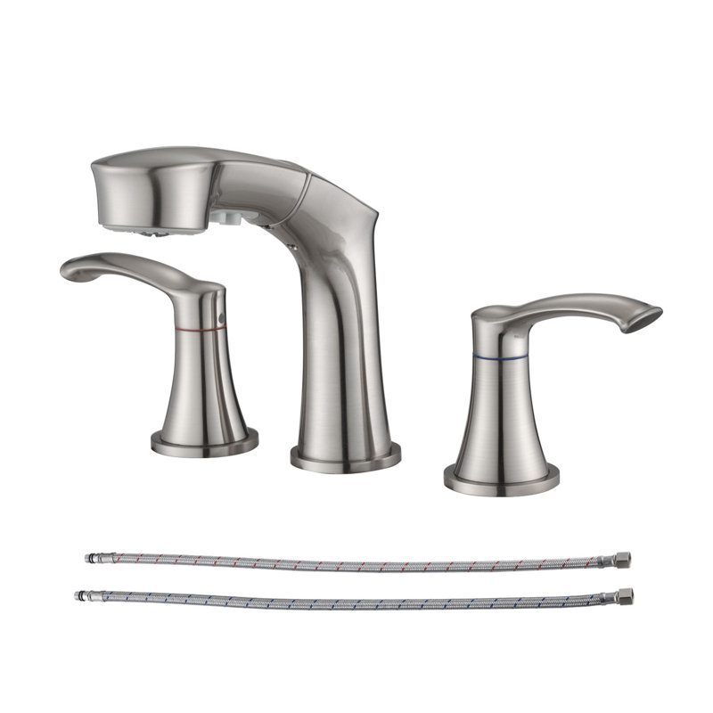 Widespread Faucet 2-handle Bathroom Faucet 3 Hole with Pull Out Sprayer, Brushed Nickel