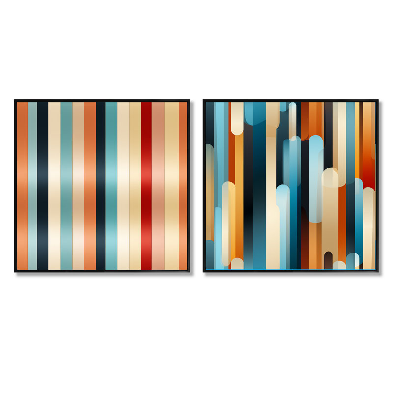 Clausen - Ensemble de 2 collages carrés à formes abstraites, Cadre flottant noir, H 30 po x l 61 po