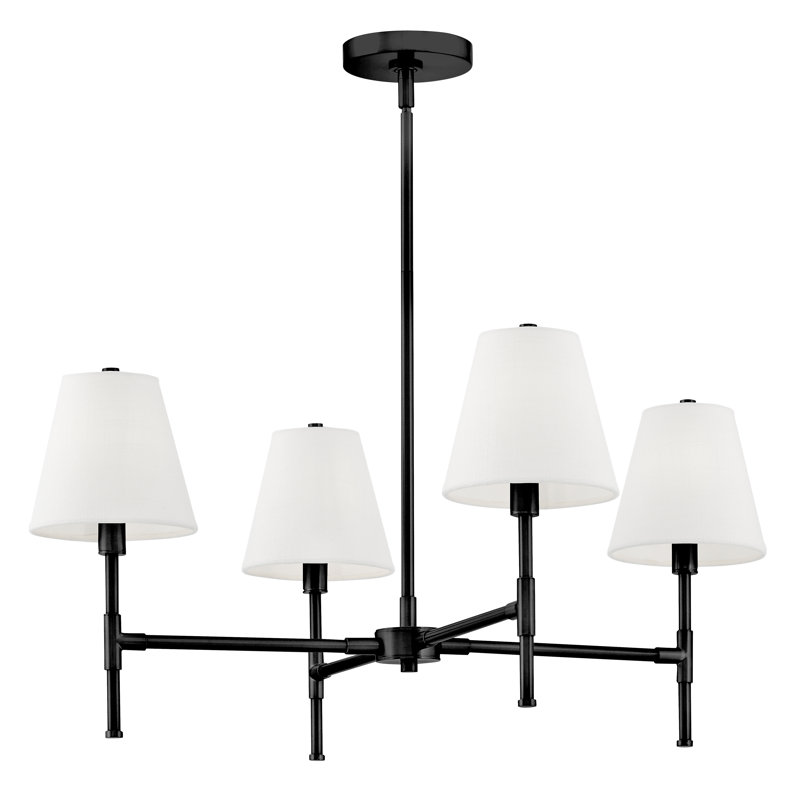 Beale 4-Light Single Tier Chandelier with White Linen Shades, Black