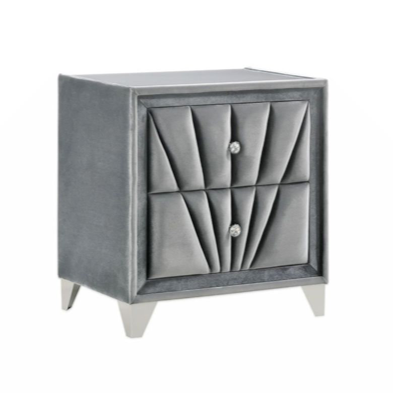 Table de chevet rembourrée en tissu avec 2 tiroirs, gris
