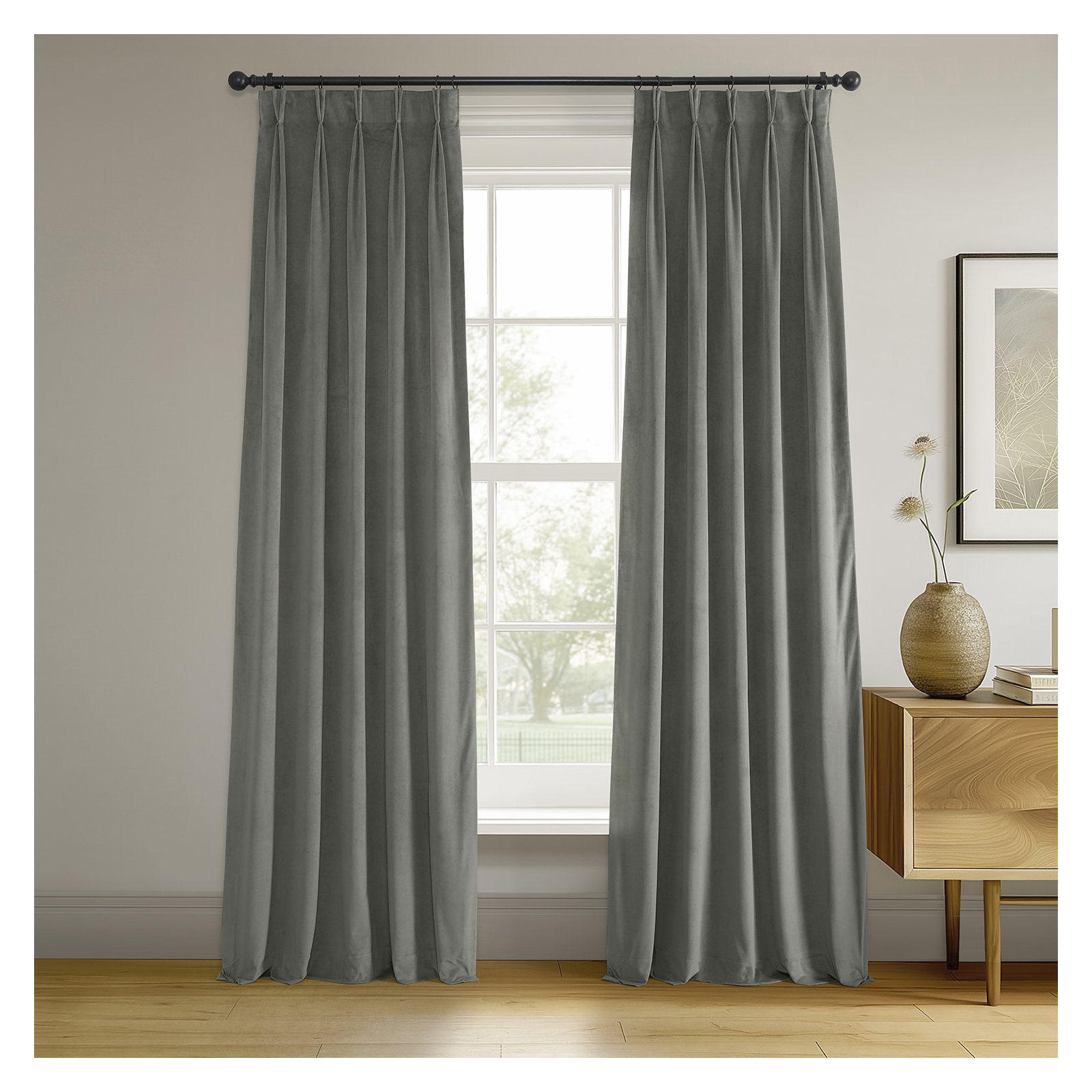 Balone French Pleat Signature Velvet Curtains for Bedroom Blackout Curtains for Living Room Single Panel, 25" W x 120" L