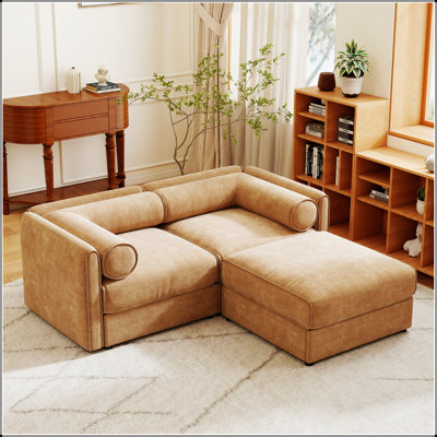 Élégant canapé 2 places en chenille avec siège de rangement repose-pieds, dossier cylindrique et accoudoirs, causeuse moderne en tissu avec espace de rangement caché