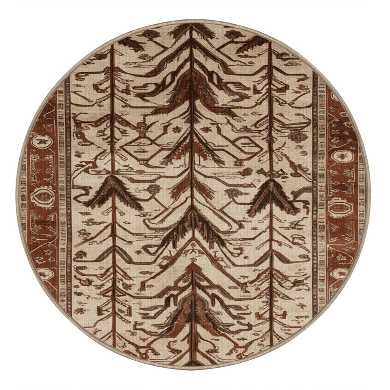 Machine Washable Persian Brown Area Rug, Round 6'
