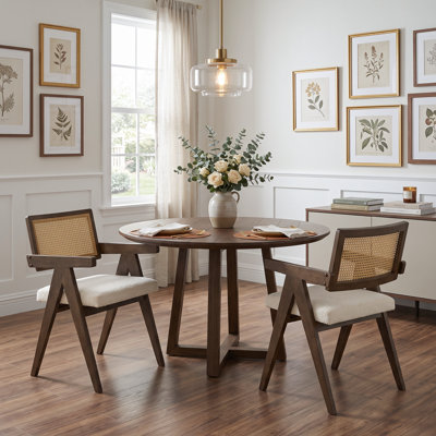 Upholstered Dining Chair with Woven Rattan Back