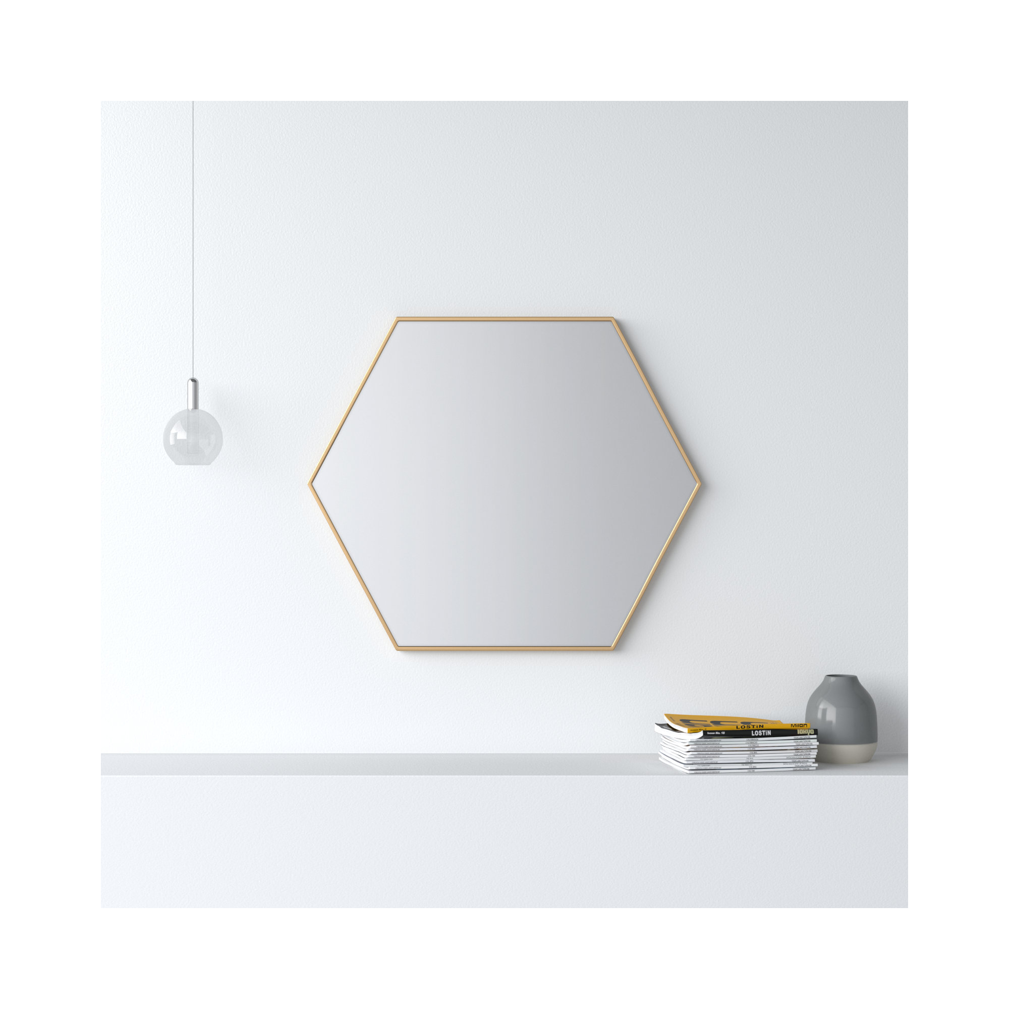 Sabine Metal Hexagon Wall Mirror, 32" H x 38" W, Brass