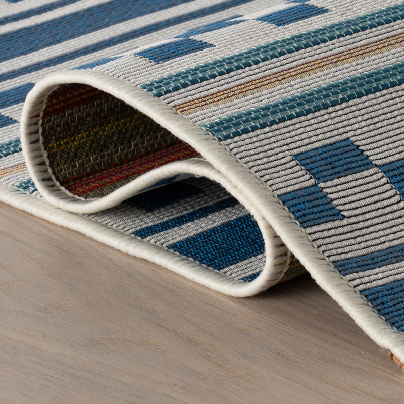 Caldera Modern Checkered Indoor/Outdoor Rug, Blue, Rectangle 10' x 14'