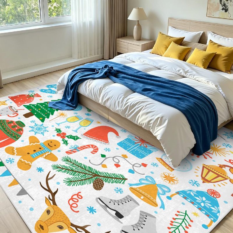 Tapis d'intérieur blanc lavable à la machine, idéal pour Noël, le Nouvel An et les fêtes d'hiver, Rectangle 71 po x 98 po