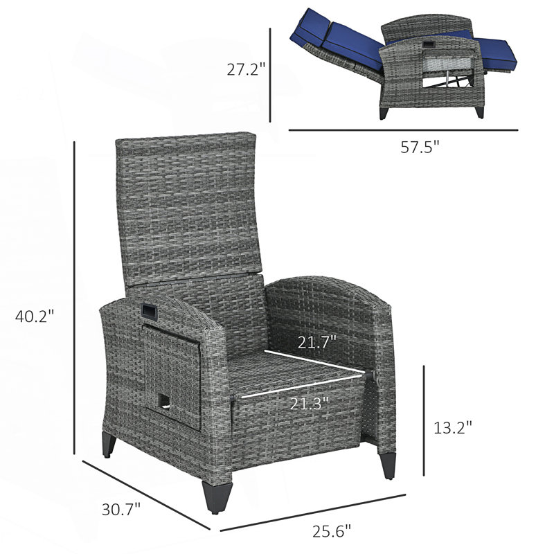 Méridienne inclinable, Fauteuil inclinable d'extérieur, Bleu très foncé