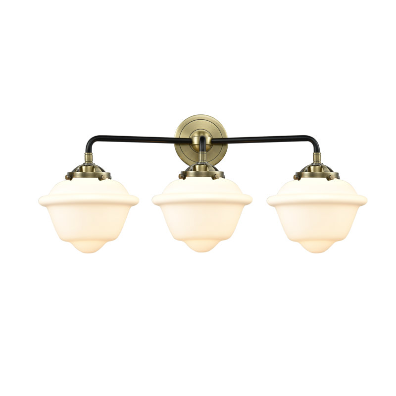 Éclairage pour salle de bain 3 lumières Baptiste, Blanc mat, DEL, Laiton antique noir