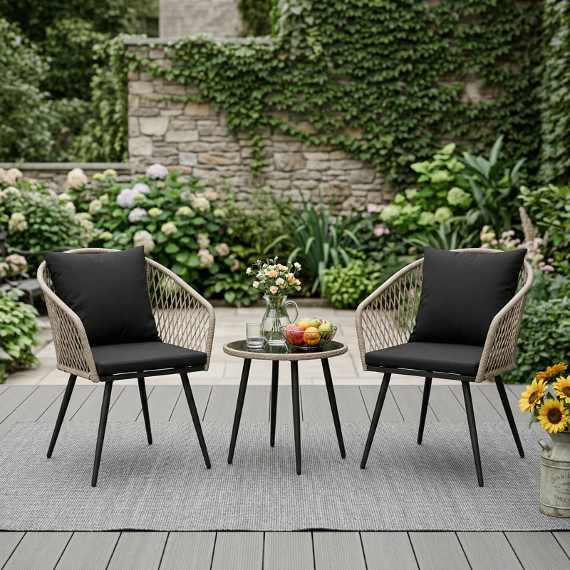 2-Person Outdoor Patio Bistro Set, Gray, Black