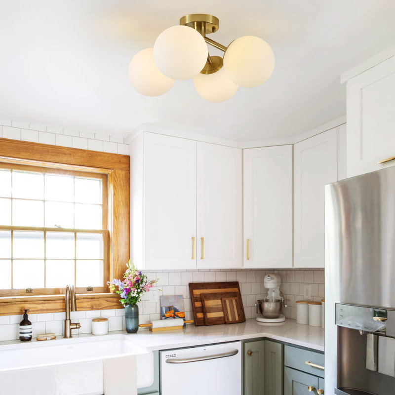 4-light Modern Sputnik Bubble Semi Flush Mount Ceiling Light Opal Glass Globe Shade For Kitchen Island Dining Room Hallway