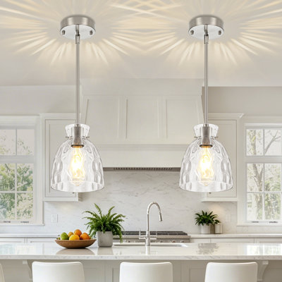 1-Light Adjustable Pendant Light, Clear Hammered Bell Glass Shade Ceiling Hanging Fixture for Kitchen Island, Dining Room, Foyer, Bar Counter