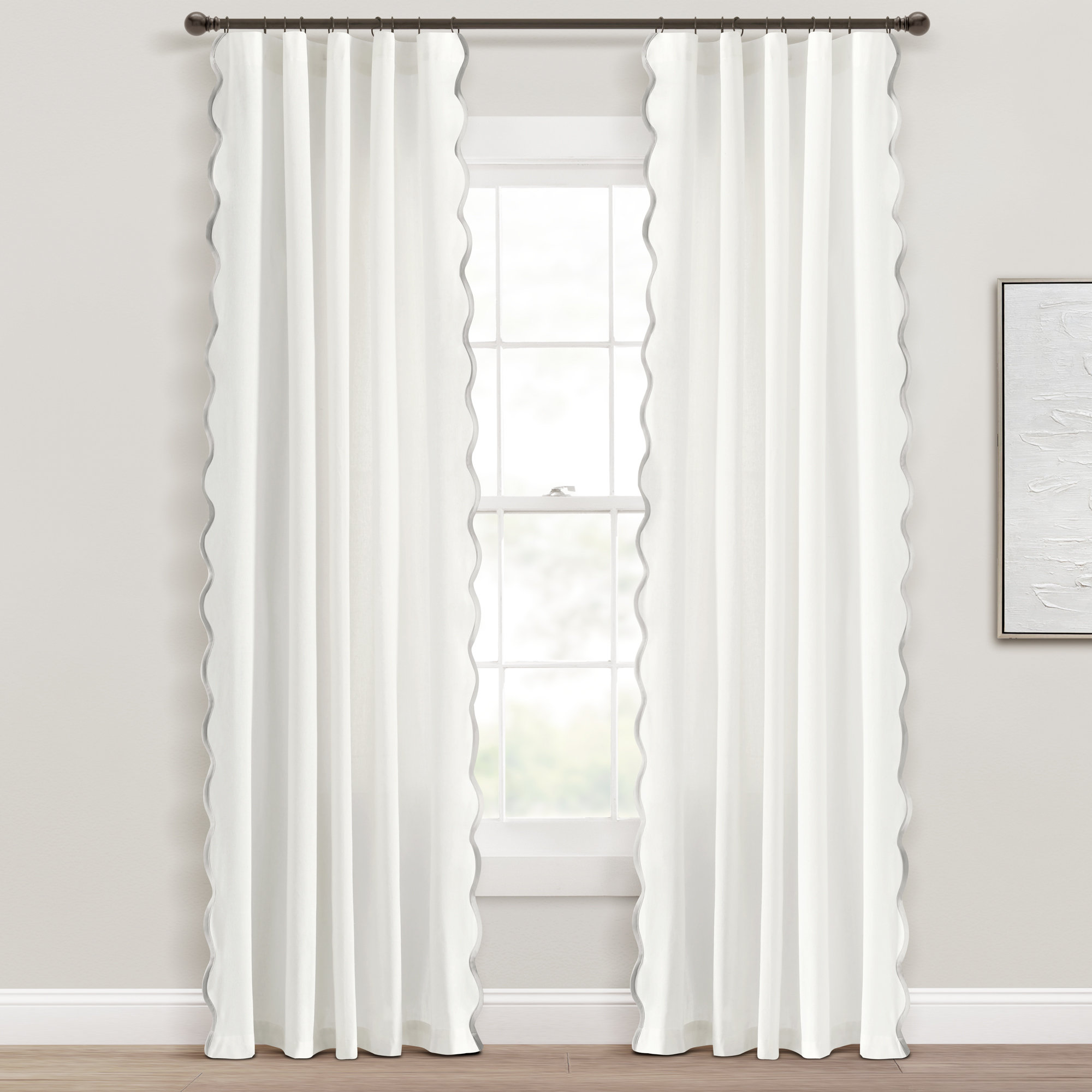 Yolonda Semi Sheer Cotton Blend Curtain, 52'' W x 84'' L, Gray/White