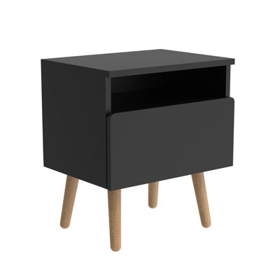Modern Wood Single Drawer Nightstand,Vintage Bedside Table 18.5