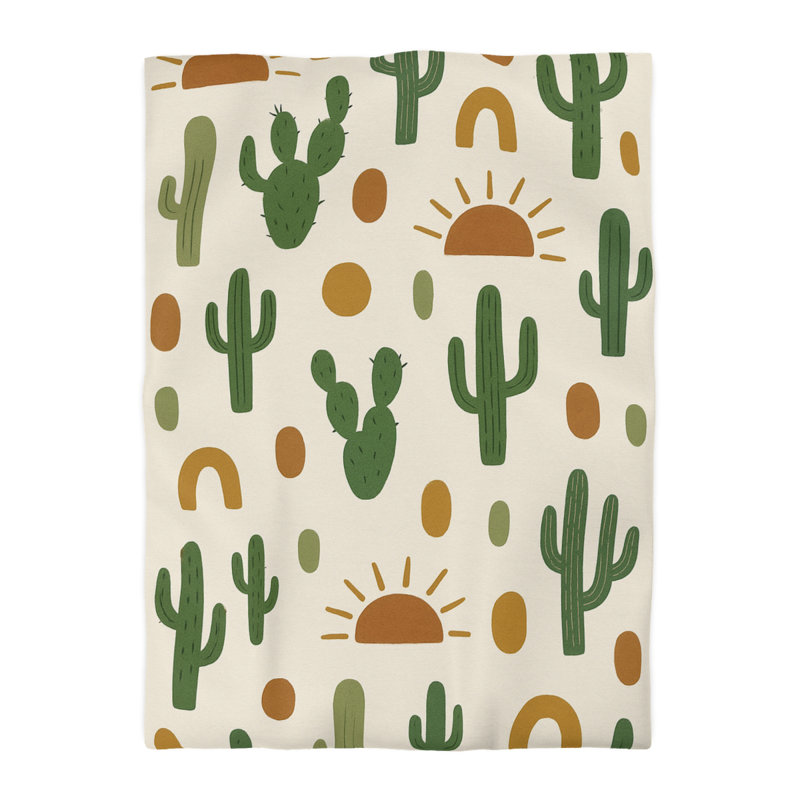 Microfiber Duvet Cover Boho Style, Design 21, Twin XL Duvet Cover, Green/Brown/White