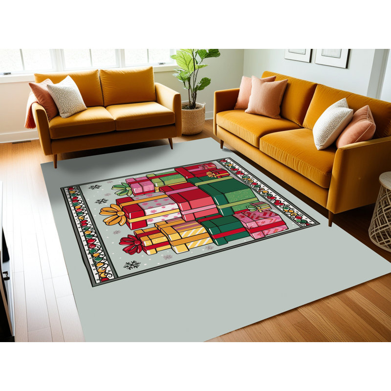 Tapis de vacances d'hiver de Noël lavable The Holiday Aisle®, Rectangle 5 pi x 7 pi