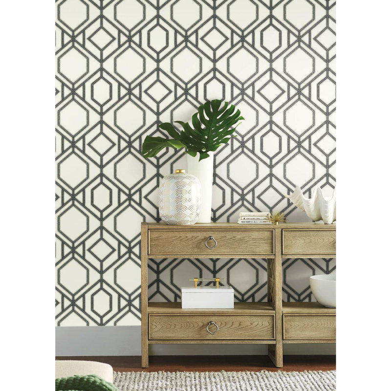 Papier peint treillis Sawgrass, Blanc / gris