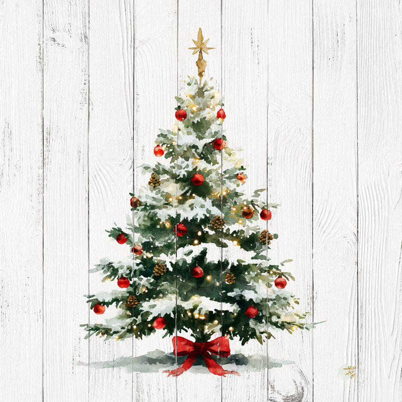 «Red Ornaments Farmhouse Tree», art mural sur toile, H 20 po x l 20 po