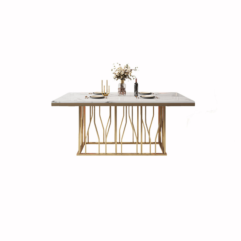 Abem Faux Marble Top Metal Base Dining Table, 35.43" W x 62.99" L