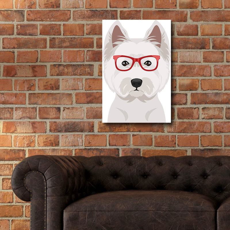 Art mural en verre Epic Art «West Highland Terrier portant des lunettes de hipster», H 24 po x l 16 po x P 0,2 po