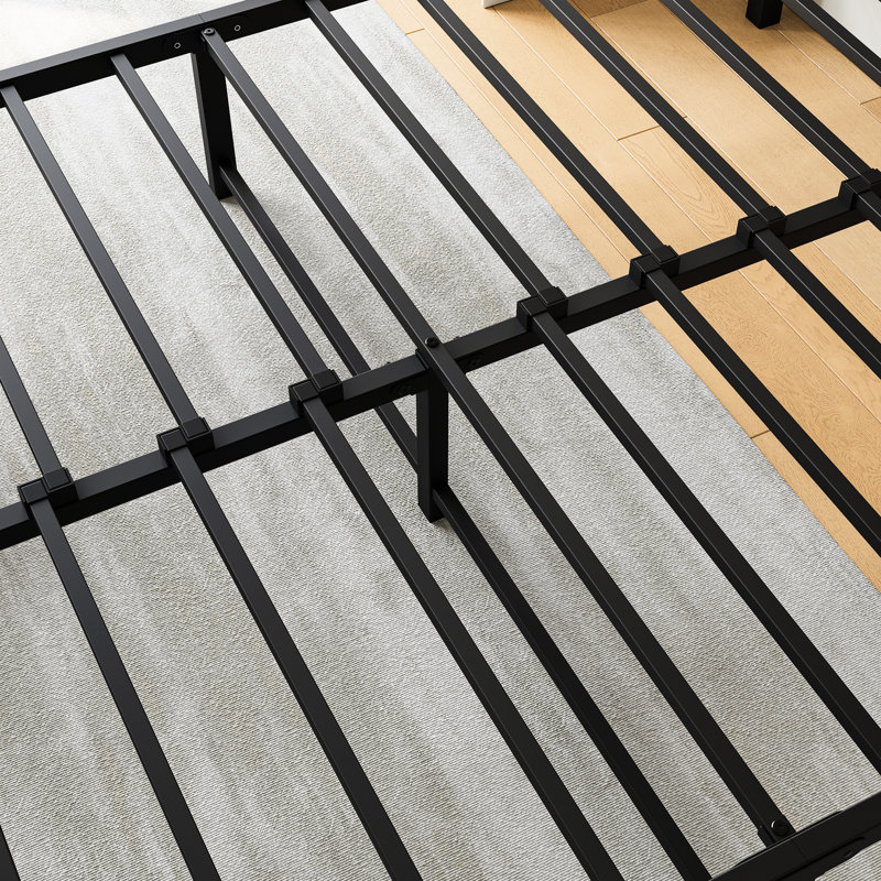 Metal Bed Frame With Vintage Headboard - No Box Spring, Noise-, Space For Storage Platform Strong Grip, Easy Accessible