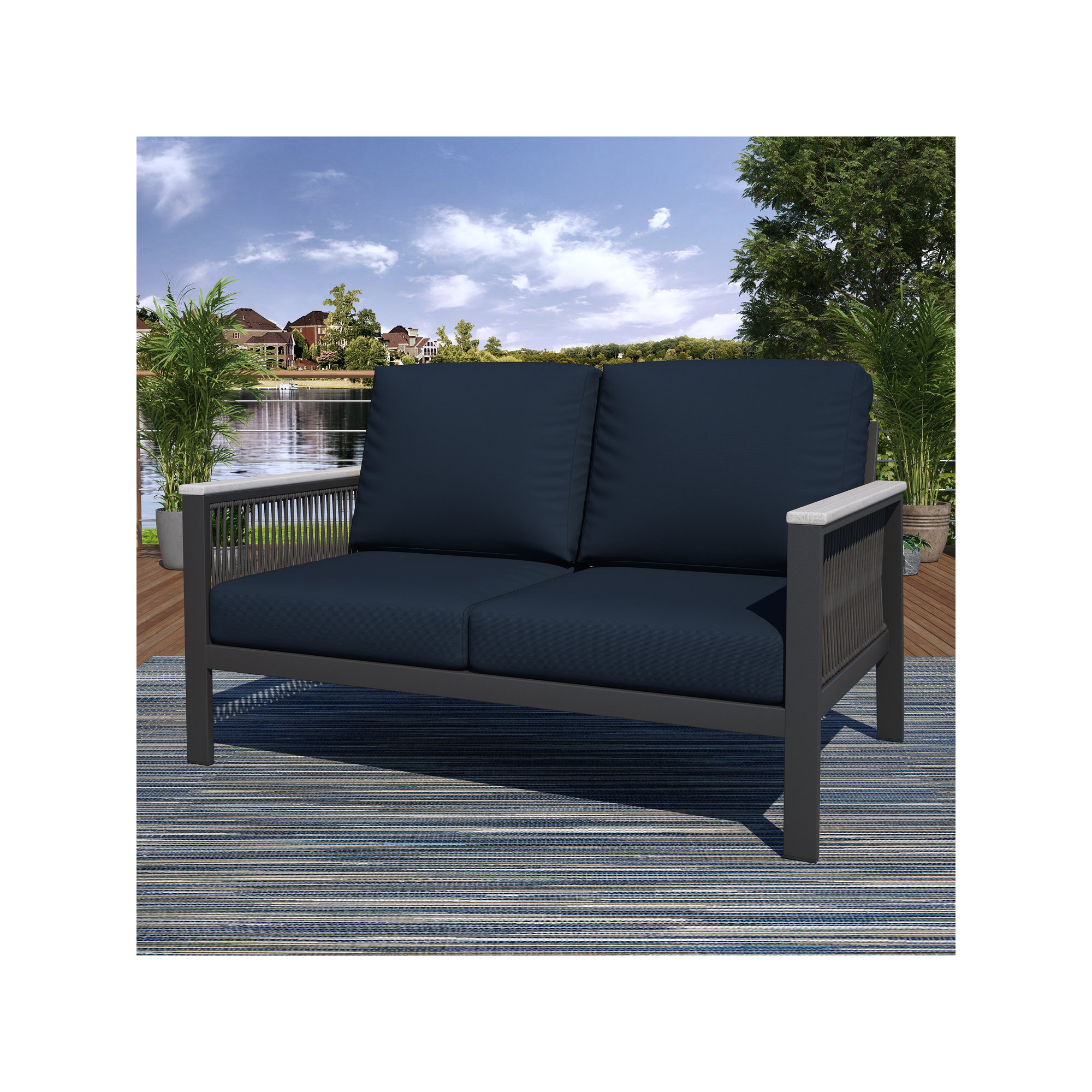 Townsend - Person Patio Conversation Set with Cushions, Canvas Navy Sunbrella® Canvas
