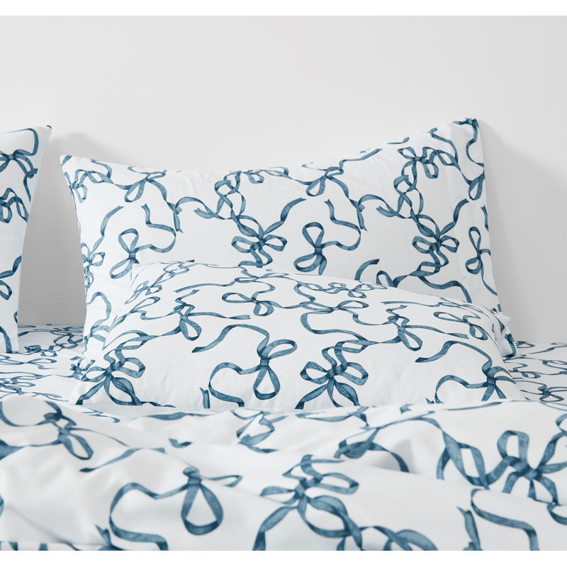Truly Soft Printed Bow Microfiber Duvet Sets, Queen Duvet Cover + 2 Standard Shams, Blue Geometric