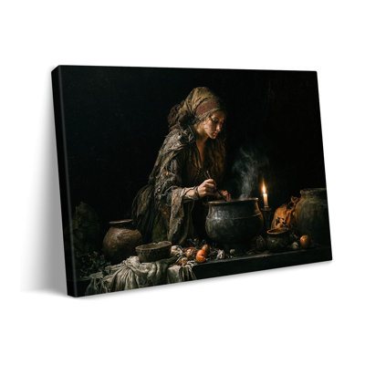 Medieval Witch Cauldron Halloween Canvas Wall Art Framed 36x24in