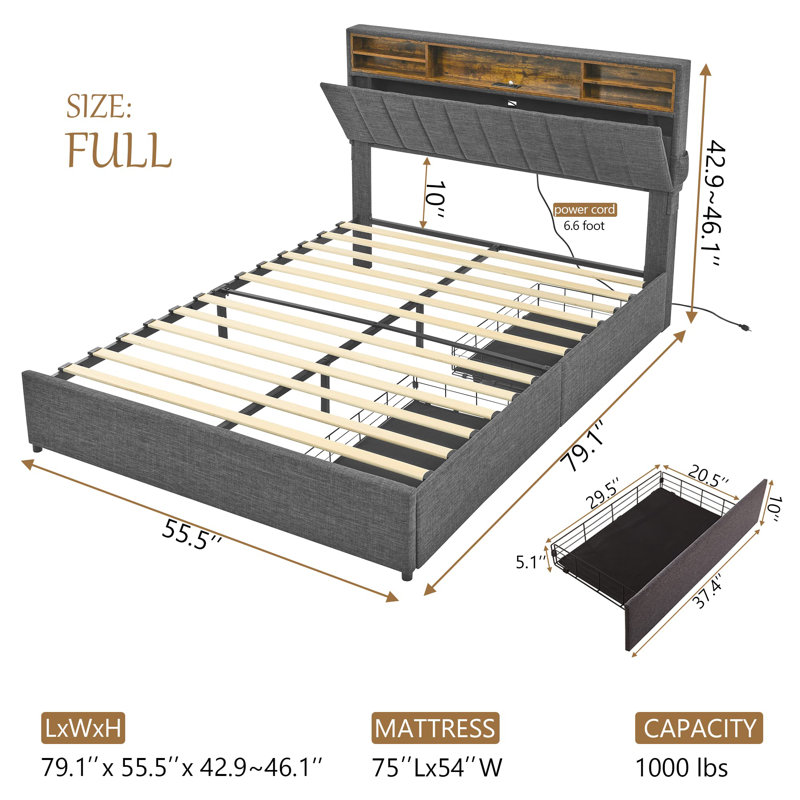 Jaire Upholstered Bookcase Storage Bed, Full