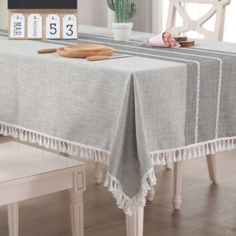 Striped Cotton Blend Thanksgiving Tablecloth, 55"x86"