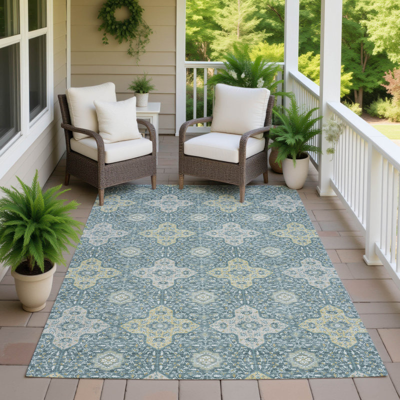 Machine Washable Indoor/Outdoor Chantille ACN2566 Damask Rug, Teal, 10' x 14'