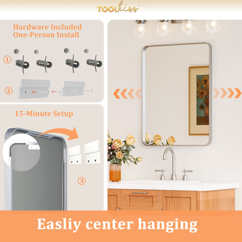Miroir de salle de bain en aluminium, 32 po x 40 po, Argent argent