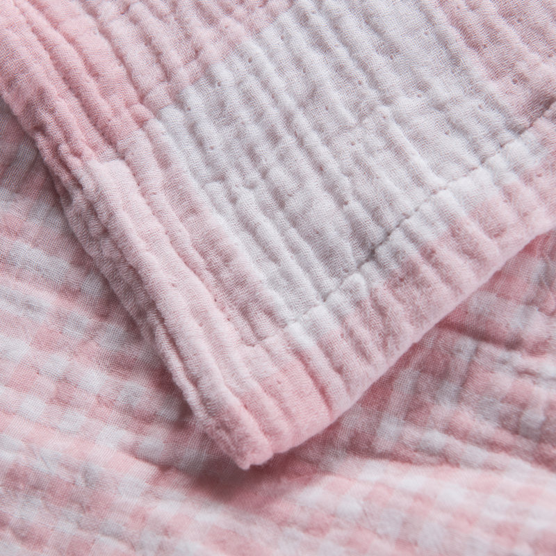 Queen Pink Cotton Muslin Reversible Throw Blanket