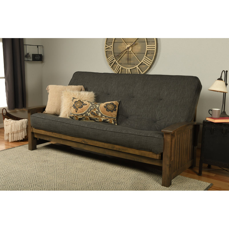 Stratford Queen 87'' Upholstered Futon And Mattress, Linen Charcoal Polyester