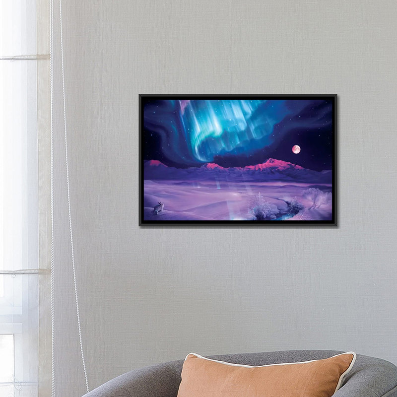 «Snowfield Illumination», impression sur toile, H 18 po x l 26 po x P 1,5 po, Toile avec cadre noir, Pas de tapis