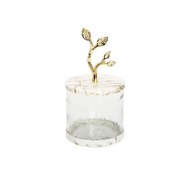Gold Marble Glass Jar, 6'' H x 4'' W x 4'' D